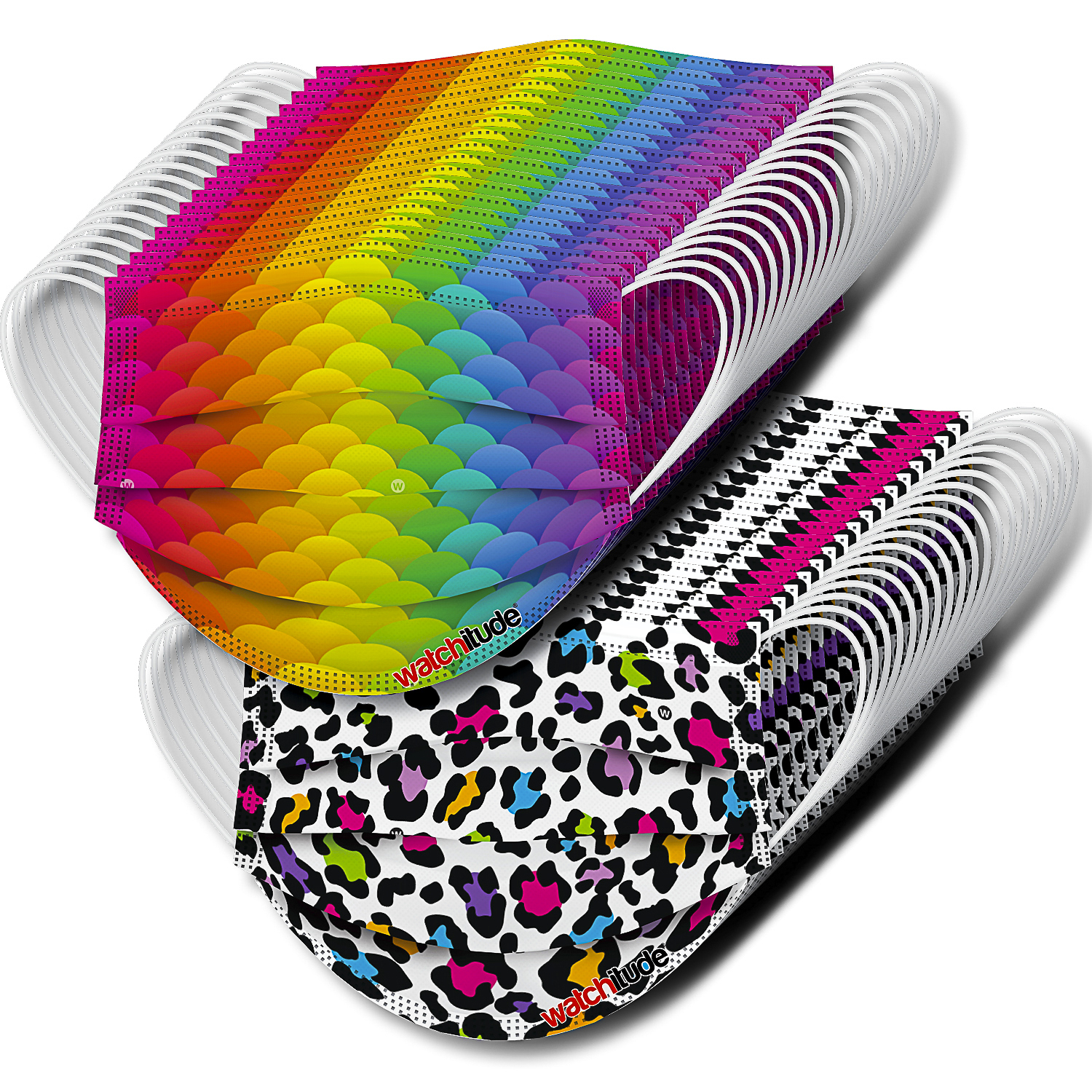 Leopard Camo & Rainbow Skin - Watchitude Kids Fun Masks (36-pack) image number 1