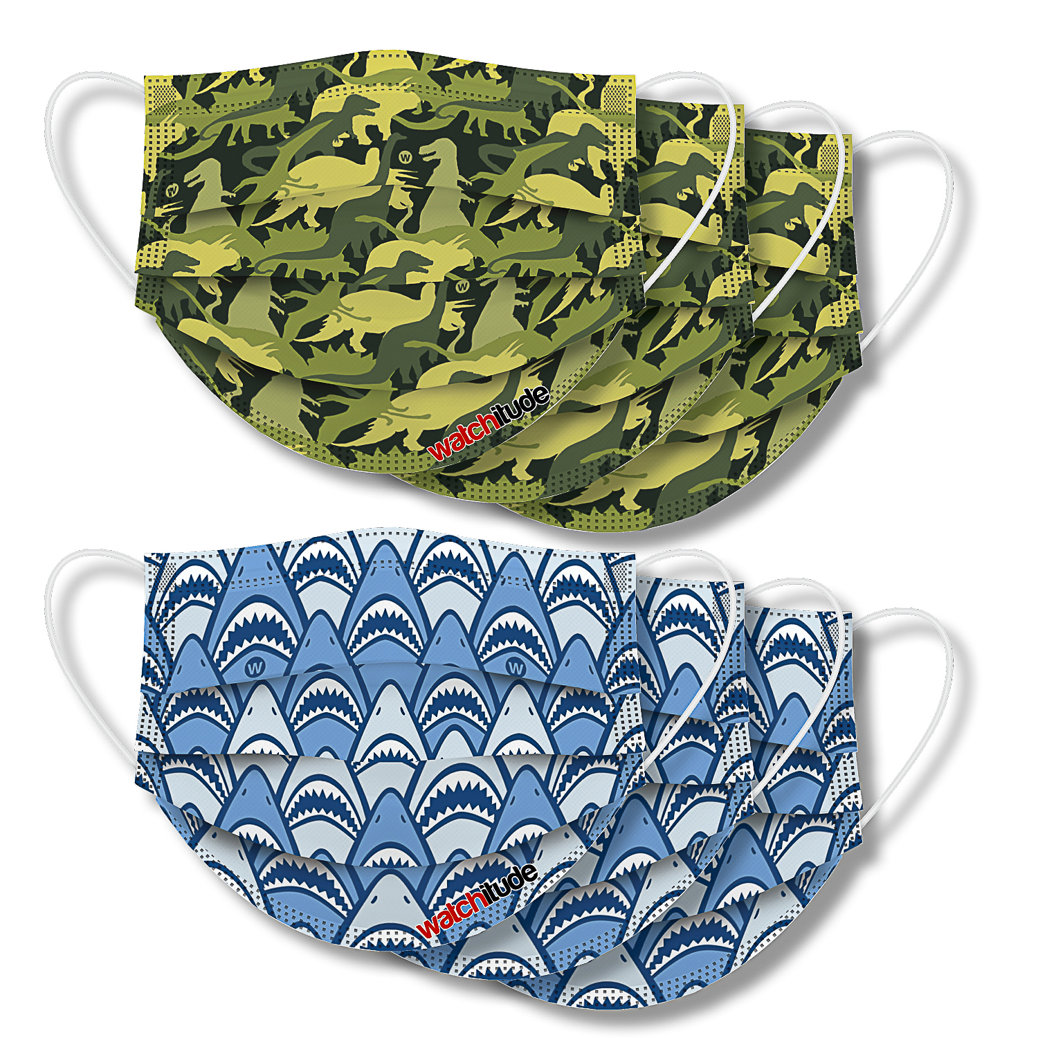 Shark Frenzy & Dino Camo - Watchitude Kids Fun Masks (6-pack) image number 1