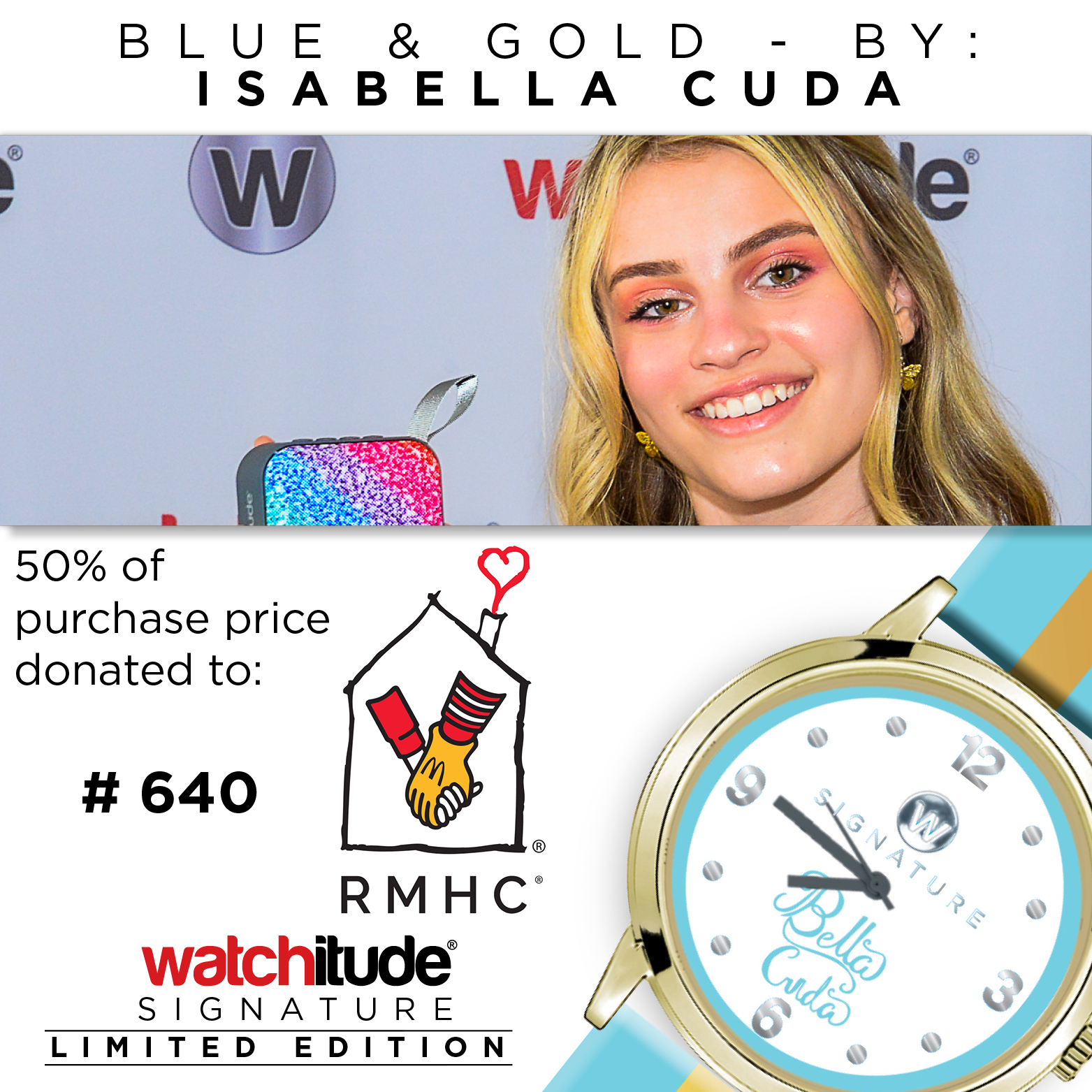 Blue and Gold Teen Watch - Bella Cuda Signature watch