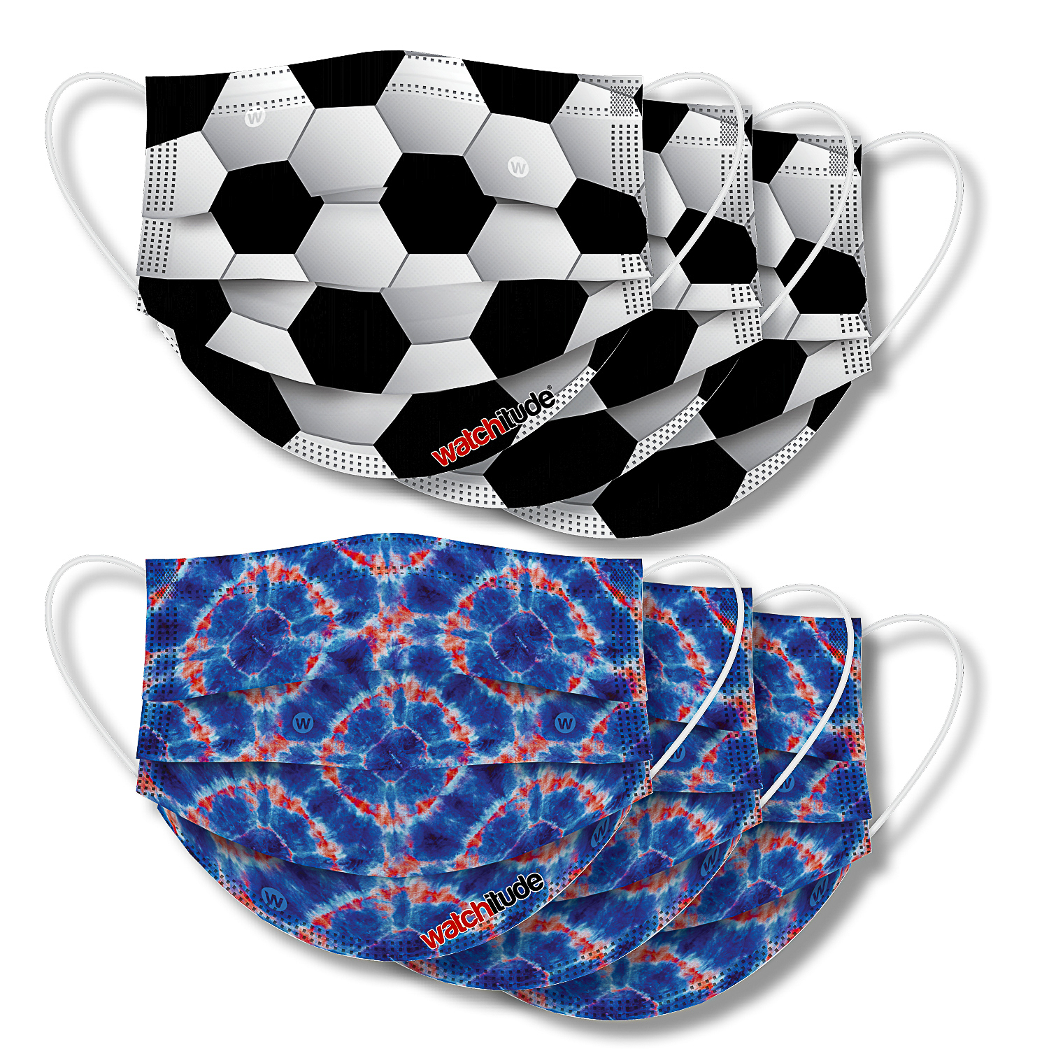 Soccer & Blue Tie Dye - Watchitude Kids Fun Masks (6-pack) image number 1