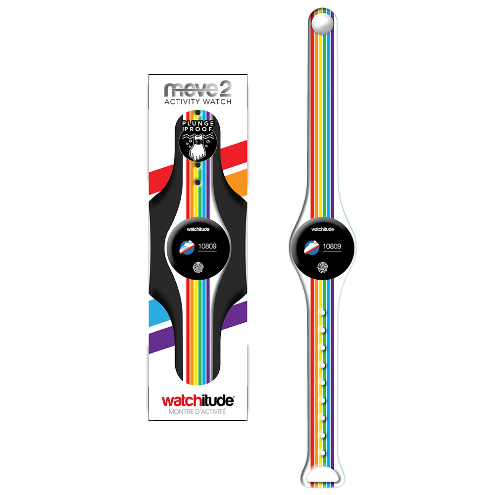 Rainbow Stripes - Watchitude Move2 - Kids Activity Plunge Proof Watch