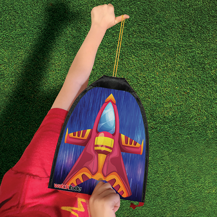 Rubber Band Rocket Kite - Space Crusier - Red & Blue