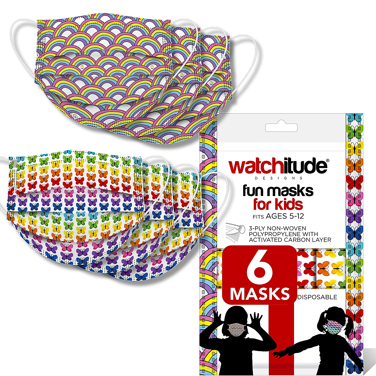 Butterfly & Rainbow Playground- Watchitude Kids Fun Masks (6-pack) image number 0