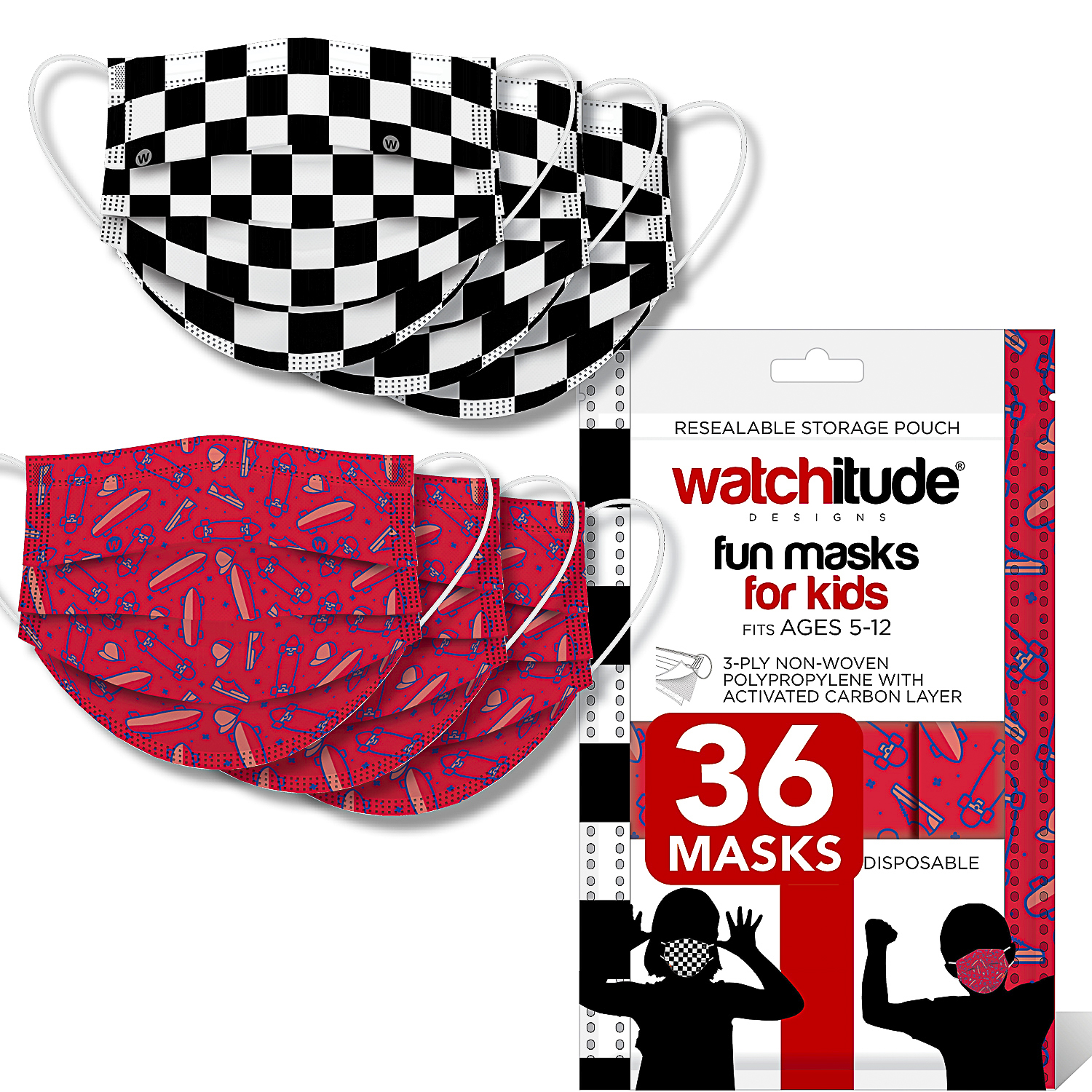 Skater & Checkers - Watchitude Kids Fun Masks (36-pack) image number 0