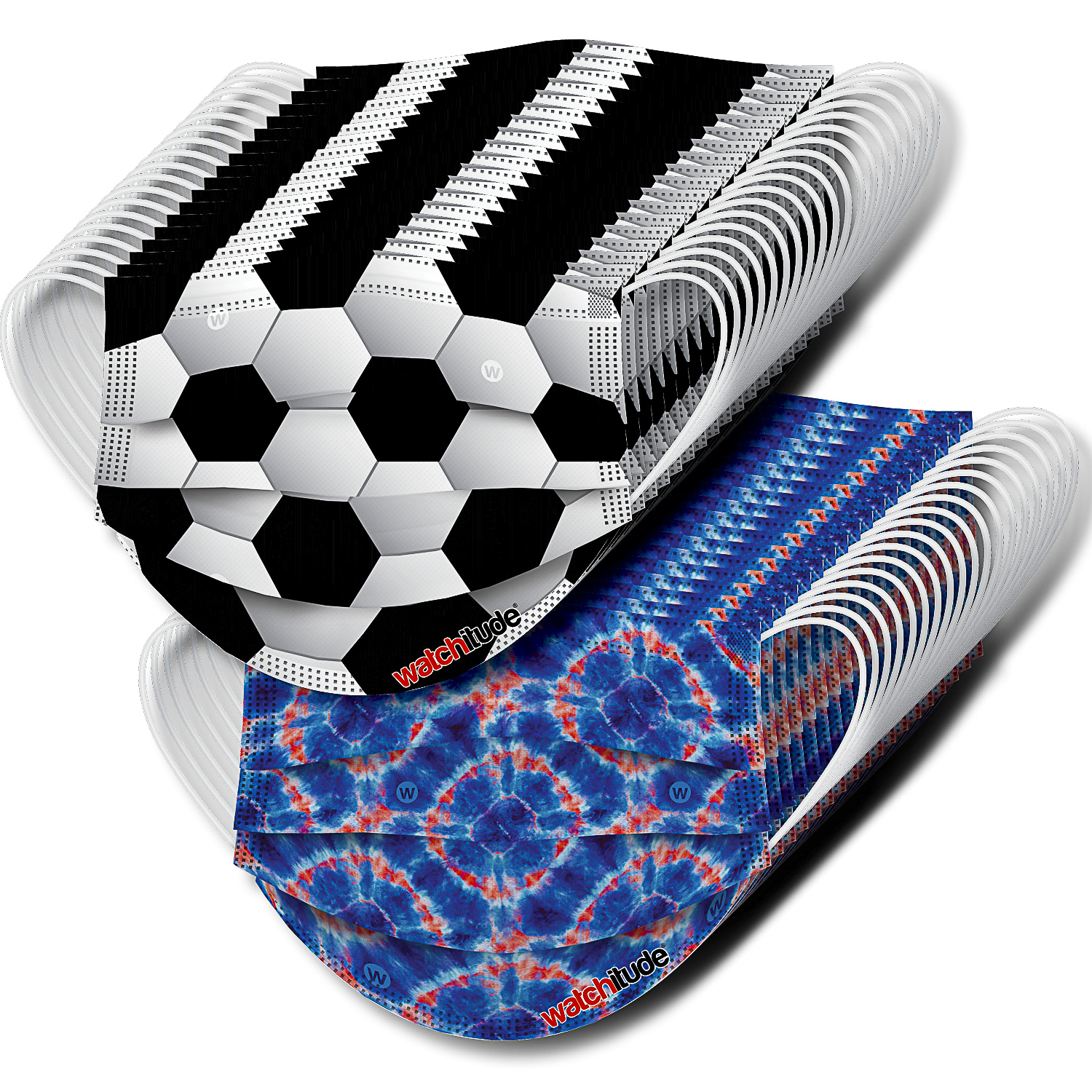 Soccer & Blue Tie Dye - Watchitude Kids Fun Masks (36-pack) image number 1